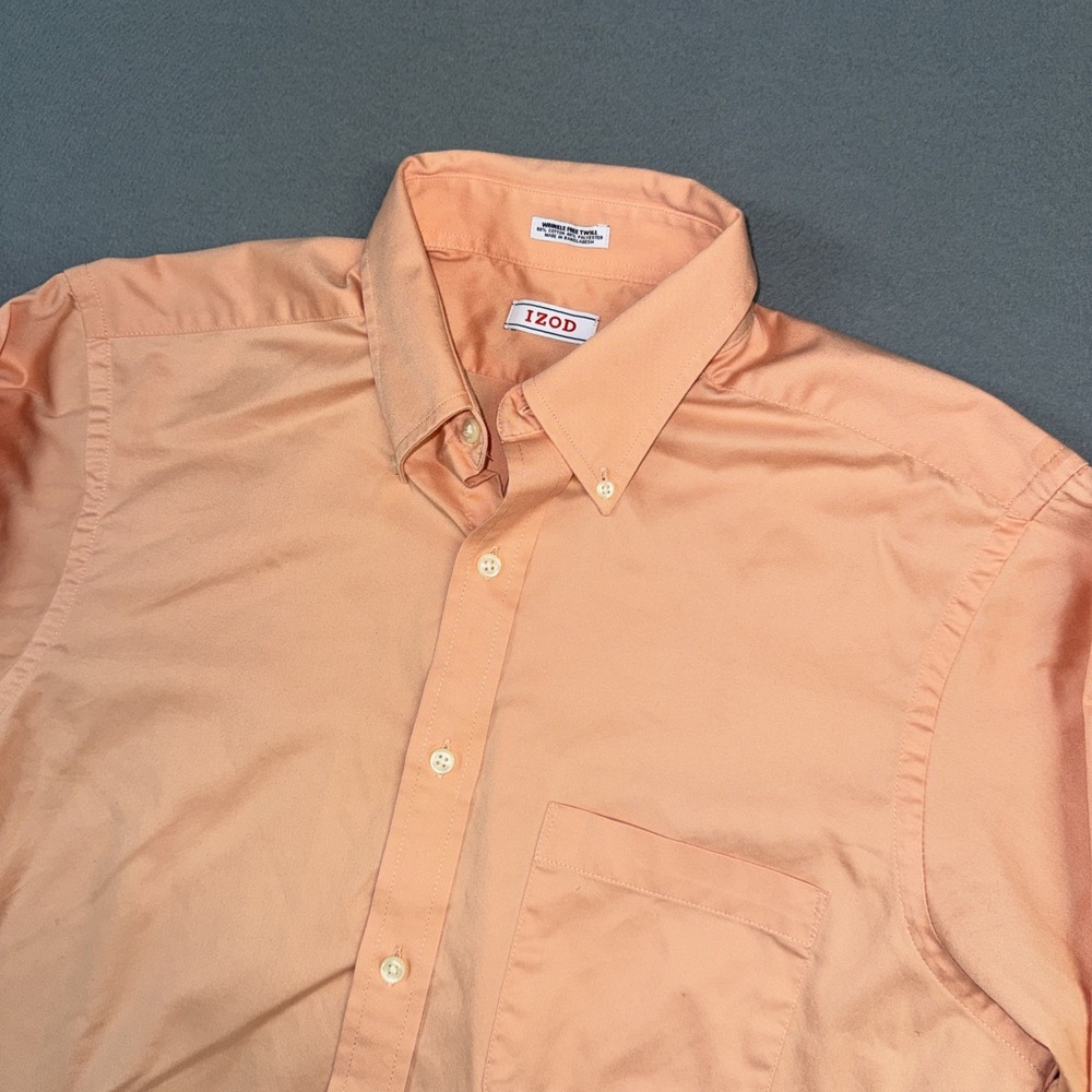 Izod Shirt Mens 15.5 32/33 Peach Orange Wrinkle Free Long Sleeve Button Dress